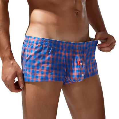 SEOBEAN Men's 100% Cotton Plaid Boxer Shorts Men Underwear Boxers Loungewear Shorts High Quality Underpants Boxershorts