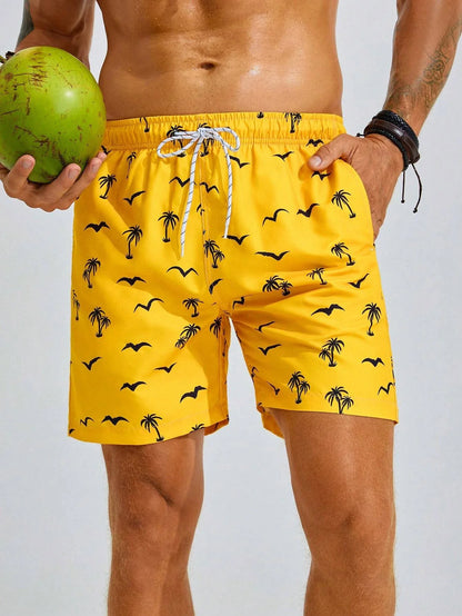 Men's Board Shorts Swim Shorts Swim Trunks Drawstring Elastic Quick Dry Short Beach Hawaiian Casual Black White Micro-elastic