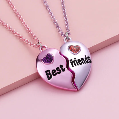 A Girl 2Pcs/set Multicolour Heart-shaped Stitching Best Friend Bestie Necklace BFF Friendship Jewelry Gifts for Girls