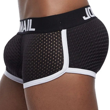 Jockmail Sexy Men Padded Underwear Mesh Boxer Briefs Buttocks Lifter Enlarge Butt Push Up Pad Underpants Penis Pouch Panties
