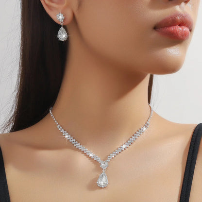 3 Pieces Of Fashionable Women's Water Drop Necklaces And Earrings Set For Wedding Season, Banquet And Party Accessories-2910