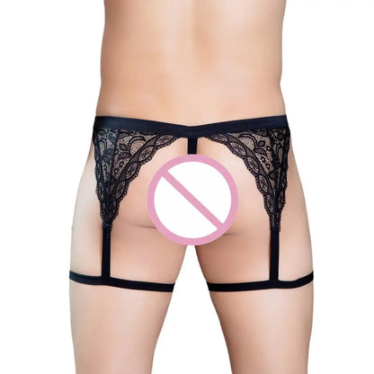 Mens Sexy Underwear T-back Erotic Lingerie Strap Leg Belt Lace Thongs G-string Hollow Panties Gay Underpants Bondage Briefs