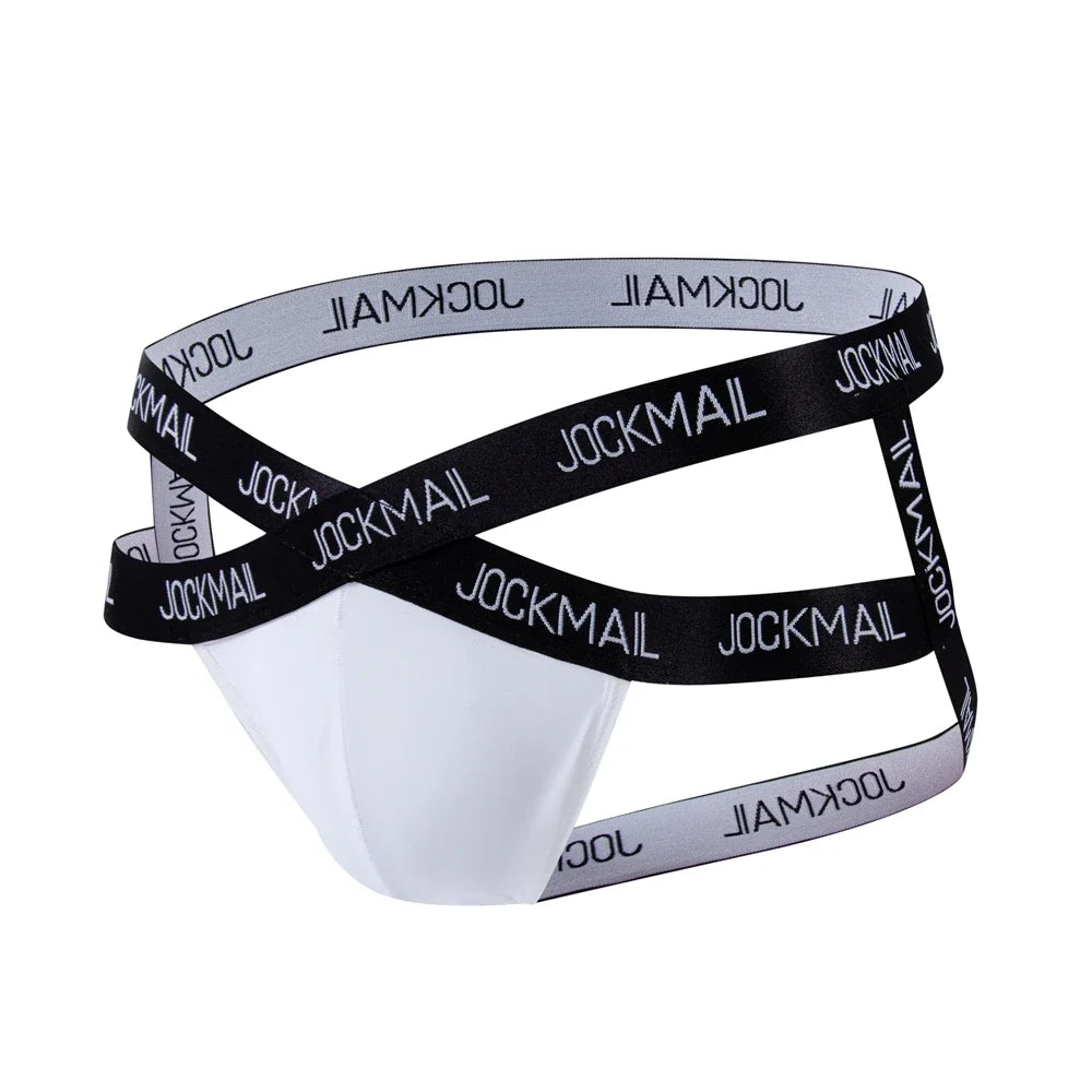 Men Jockstrap Briefs Panties V-shaped Low Waist Sexy Transparent Ice Silk Gay Underwear Sissy Thong Hip Lifting Straps Harness