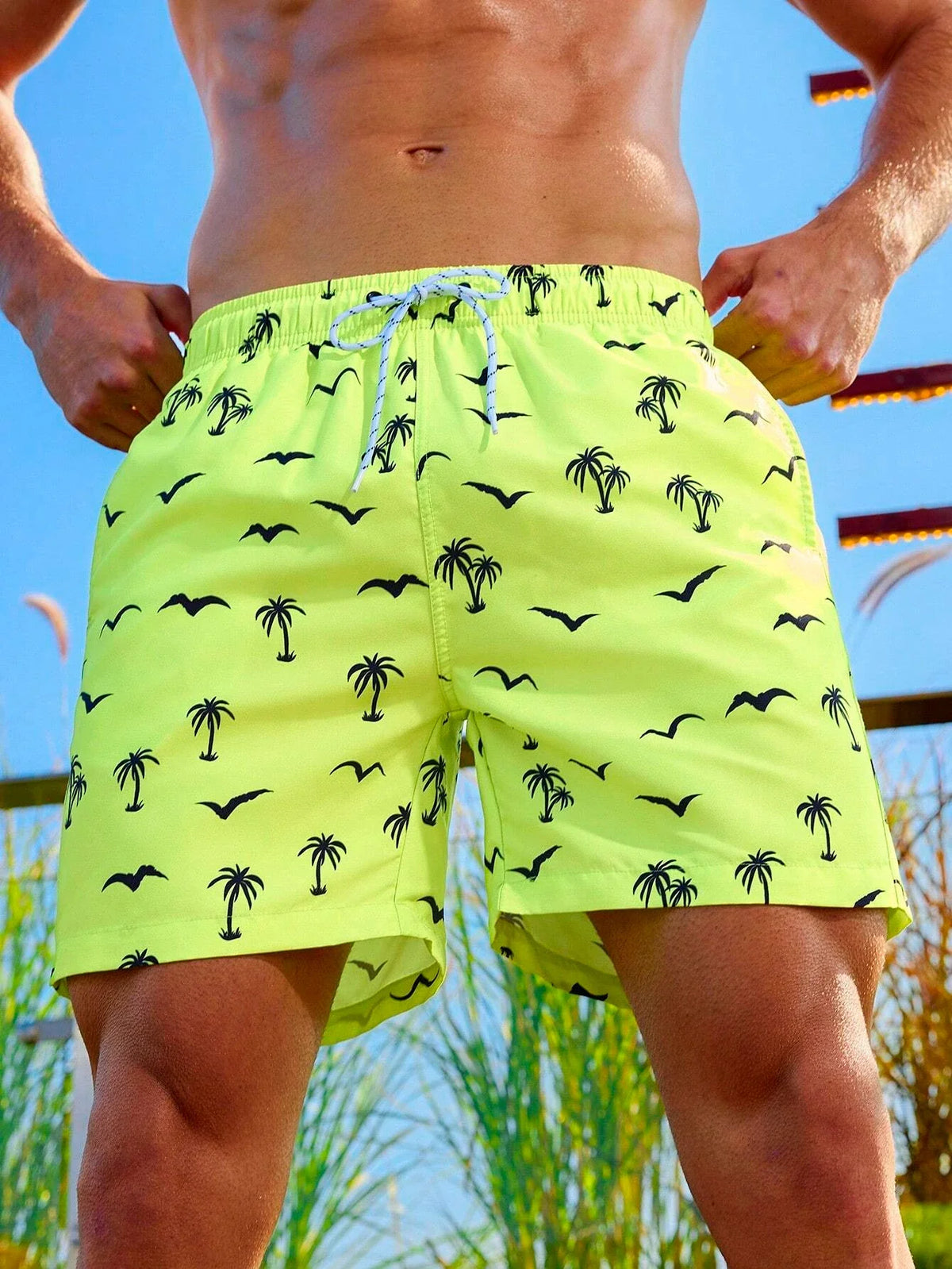 Men's Board Shorts Swim Shorts Swim Trunks Drawstring Elastic Quick Dry Short Beach Hawaiian Casual Black White Micro-elastic