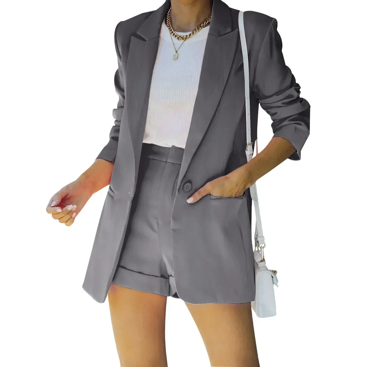 Elegant Two Piece Blazer Suit Sets Women OL Office Sets Slim Cardigan