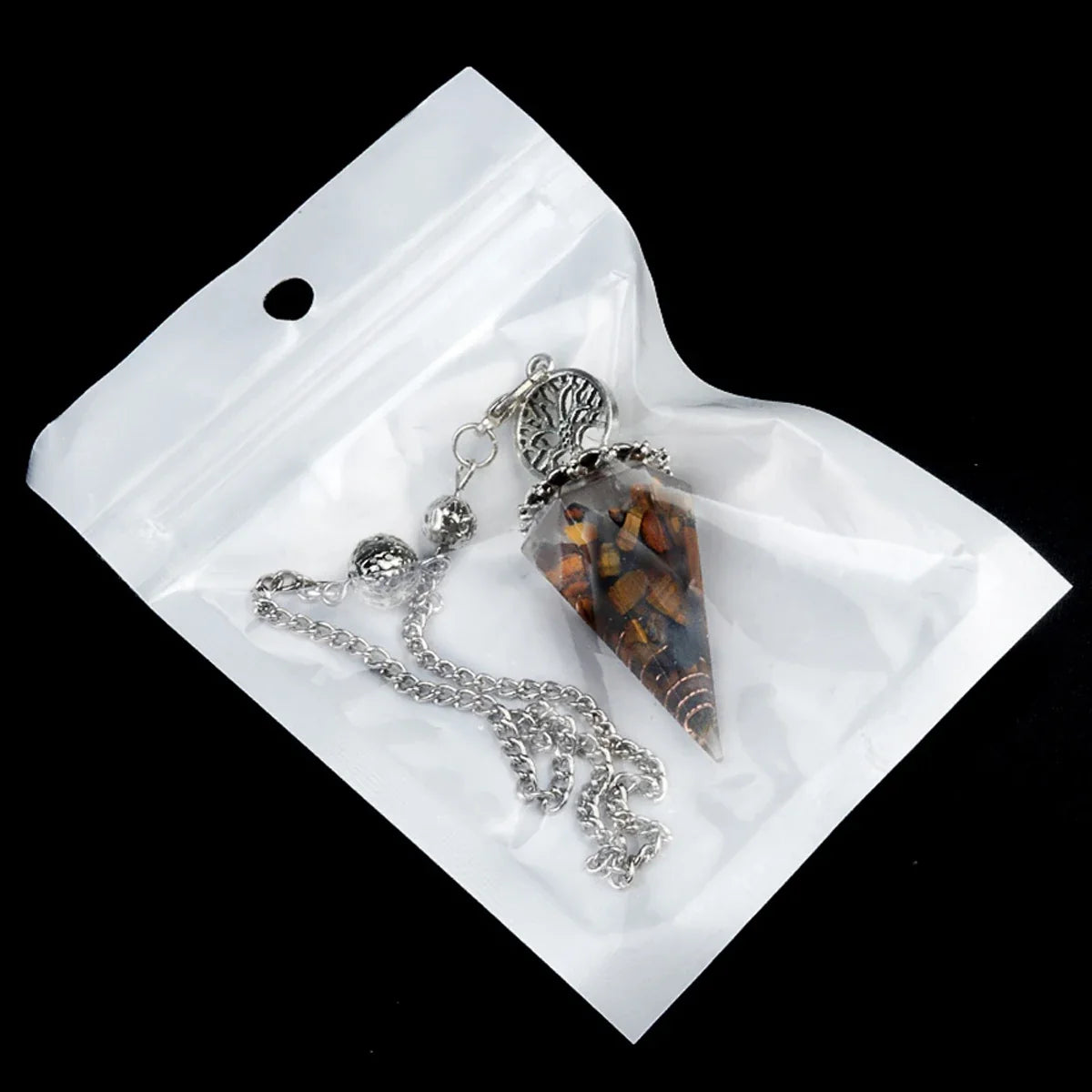 20x52mm Natural Stone Pendulum Necklaces Tree of Life Hexagonal Cone Crushed Stone Amethysts Chakra Pendant Jewelry Accessories