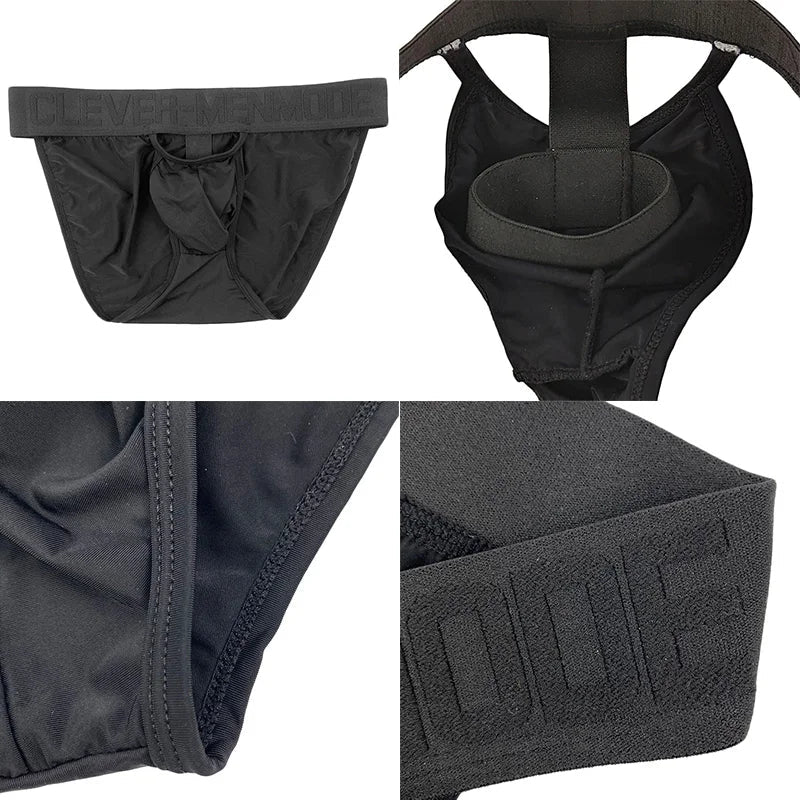 CLEVER-MENMODE Men's Sexy O-Ring Elephant Nose Briefs Ice Silk Men Ultra Thin Long Penis Mini Panties Miceo Openwork Lingerie