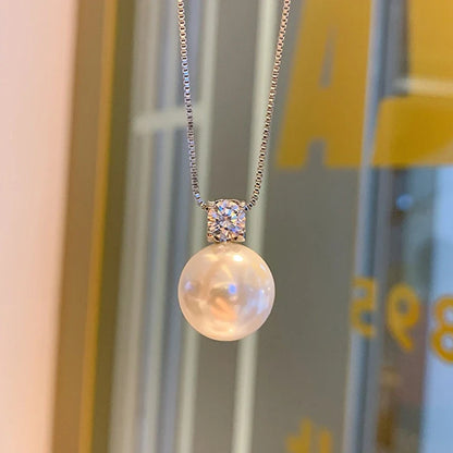 Huitan Imitation Pearl Women Pendant Necklace Inlaid Shiny CZ Fashion Wedding Party Versatile Elegant Accessories Jewelry Gift