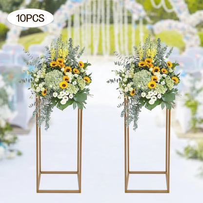 10pcs Wedding Flower Stand Set 23.62"h Gold Metal Column Rack Wedding