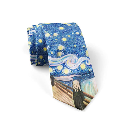 New 3d printed oil painting tie men's fun fashion business tie wedding party shirt accessories Van Gogh starry sunflower