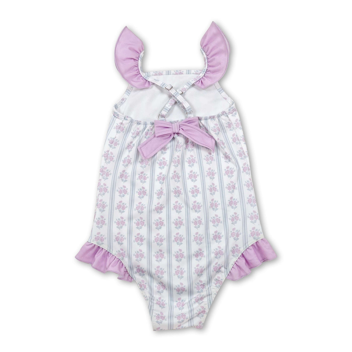 Flutter sleeves floral stripe baby girls one piece swimsuit