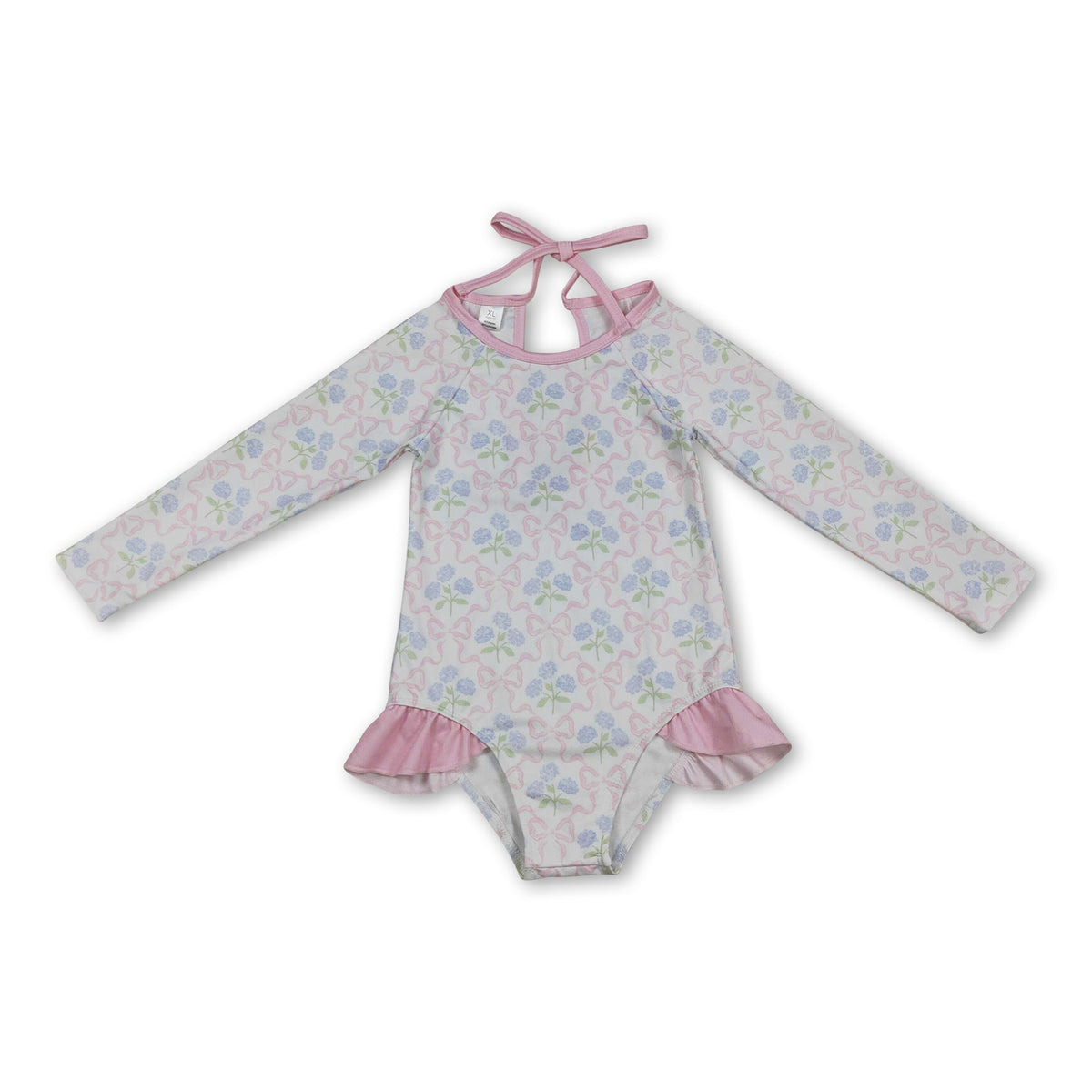 Long sleeves bow floral baby girls one piece swimsuit