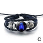 12 Constellation Gem Leather Bracelet Men Women Glass Bracelet