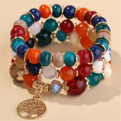 DIEZI Ethnic Bohemian Multicolor Crystal Beads Strand Bracelets Women Men Heart Tree Of Life Charm Bracelet Pulseira Feminina