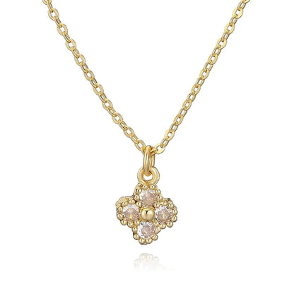 HECHENG, 18K Gold Plated Brass Cubic Zirconia Bijoux Exquisite Flower‑Shaped Women Necklace Dainty Collarbone Chain Jewelry Gift