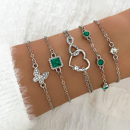 5pcs/set Rhinestone Butterfly Bracelet Set for Women Korean Fashion