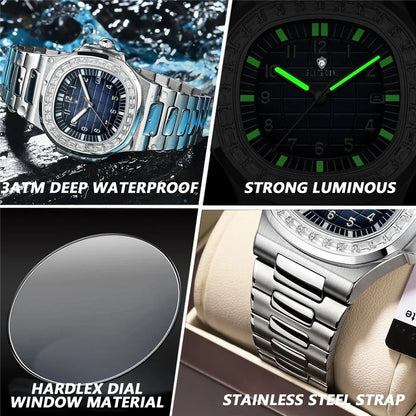 New Simple Digital Full Diamond Watch For Man Gifts Fashion Quartz Wristwatches Mens Automatic Watches Man Clock Montre Homme