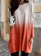 Fall/Winter New Fashionable Elegant Gradient Print Casual Crew Neck Pocket Plus Size Women's Long T-Shirt Top