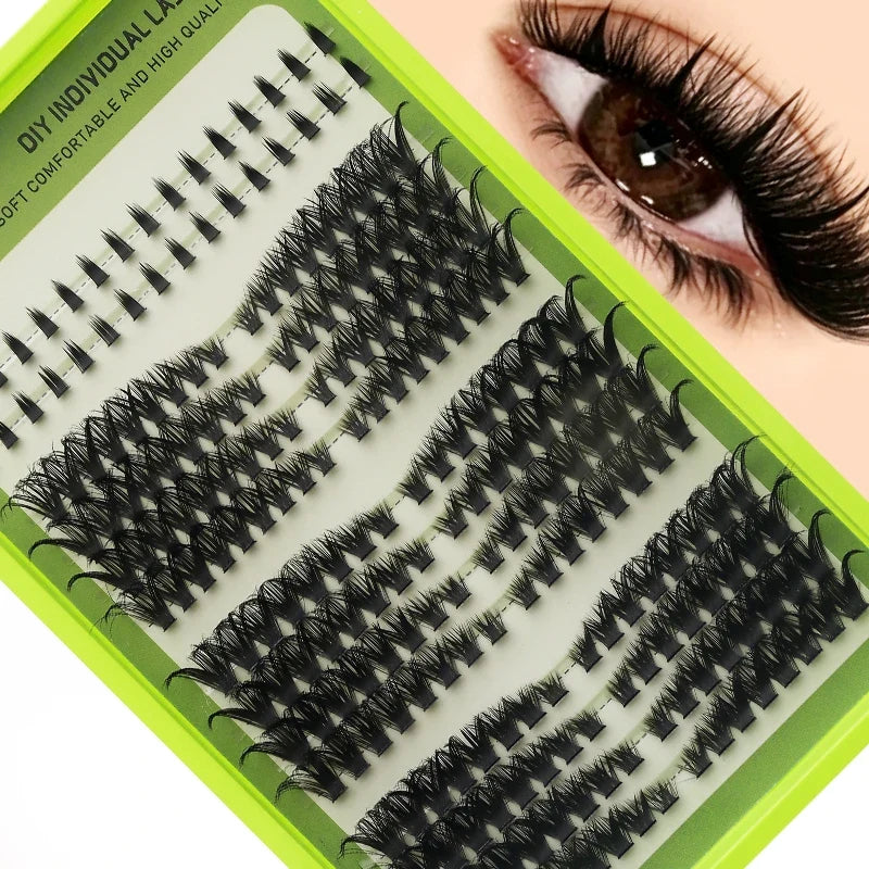 14 Rows Individual Cluster DIY Lash Extensions Natural Thin Wispy Bottom Lashes Mega Volume Thick Segmented Lash Clusters Mixed