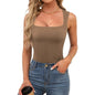 Sexy Slimming T-Shirts for Women Fashion Square Neck Sleeveless Tops Harajuku Tanks Woman Clothes Casual Top Tees Streetwear