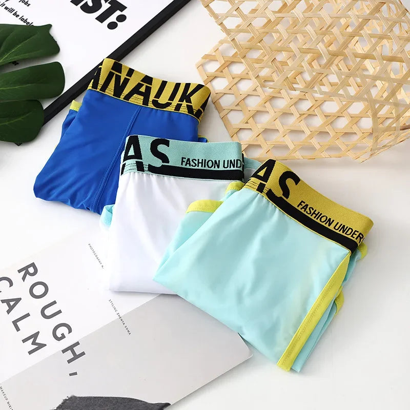 Men's Ice Silk Boxer Shorts Homewear Breathable Wide Side Arrow Pants