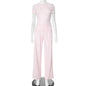 Casual Long Pants Suits Women O-Neck Short Sleeve T-Shirt Elastic