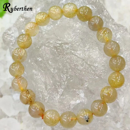 Ruberthen New Design AA Grade Natural Golden Rutilated Quartz Stone Bracelet Natural Rutile Metaphysical Confidence Jewelry