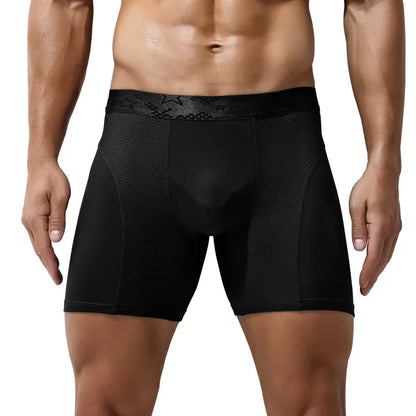 Men's Long Boxer Underwear Man Sexy U Convex Mesh Breathable Panties Extended Wear-Resistant Legs Men Boxershorts Plus Size 6XL