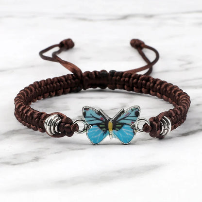 Handmade Braided String Bracelet For Women Blue Butterfly Pendant Adjustable Charm Bracelets&Bangles Fashion Girl Jewelry Gifts