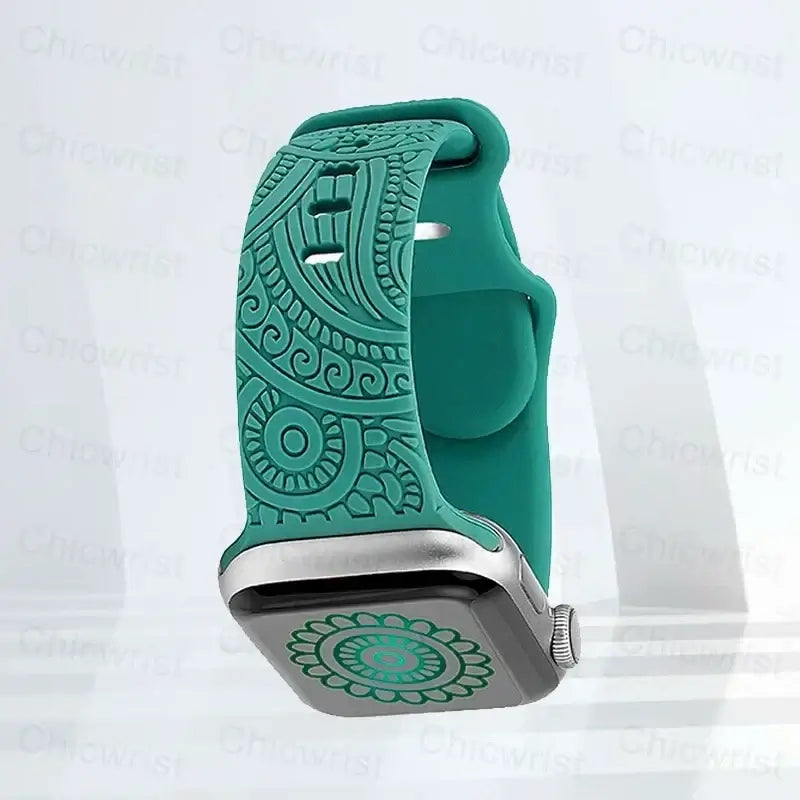 Apple Watch Engraved Silicone Band, Ornamental or Leopard