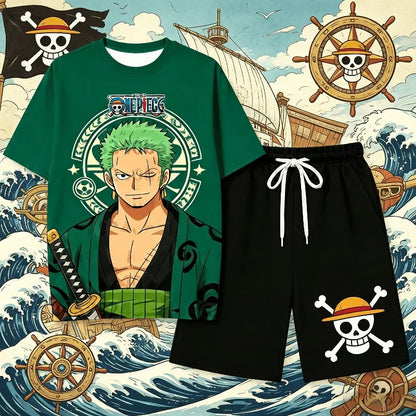 One Piece Luffy Pajama Set Anime Skull Character Sleepwear T-Shirt