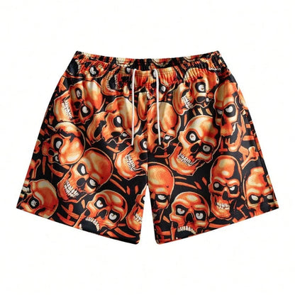 Premium 3D Printed Men's Hawaiian Shorts - Ultra Casual Skull Graphic for Summer Vacations and Sport Running