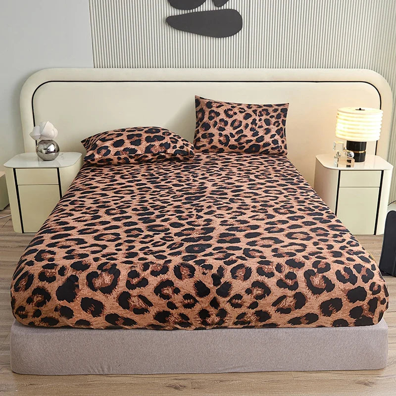 3pcs/set or 1pcs Leopard Print Fitted Sheet, Animal Pattern Bedding
