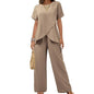 New Fashion Elegant Office Ladies Set Casual Set With Irregular Short Sleeve Blouses Loose Long Pants Two Piece Outfit Women's