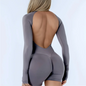 Women's Backless Long Sleeve Workout Jumpsuit
