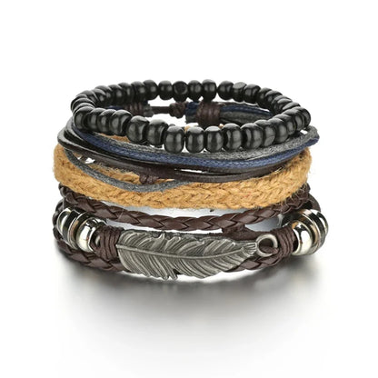 MeMolissa New Fashion Braided Wrap Leather Bracelets for Men High Quality Vintage Charm Wood Beads Ethnic Tribal Wristbands