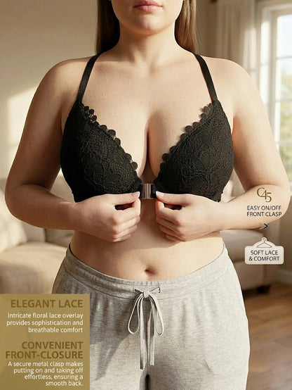 Women B C D E Cup Lace Backless Push Up Bra Underwire Side Shaping Underwear Sexy Floral Lace Bralette Adjustable Strap Lingerie