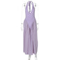 Talenza Backless Deep V Spliced Long Dress Summer Women's Sexy Party Dress Halter New Fashion Slim White Sleeveless Long Dress