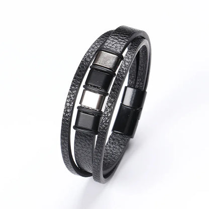 Trendy  Leather Bracelets Men Stainless Steel Multilayer Braided Rope Bracelets For Male Bracelets Jewelry Pulsera Hombre