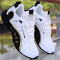 Men'S Black And White Gold Accent Running Shoes Breathable Mesh Upper Lightweight Non Slip Athletic Sneakers For Daily Wear
