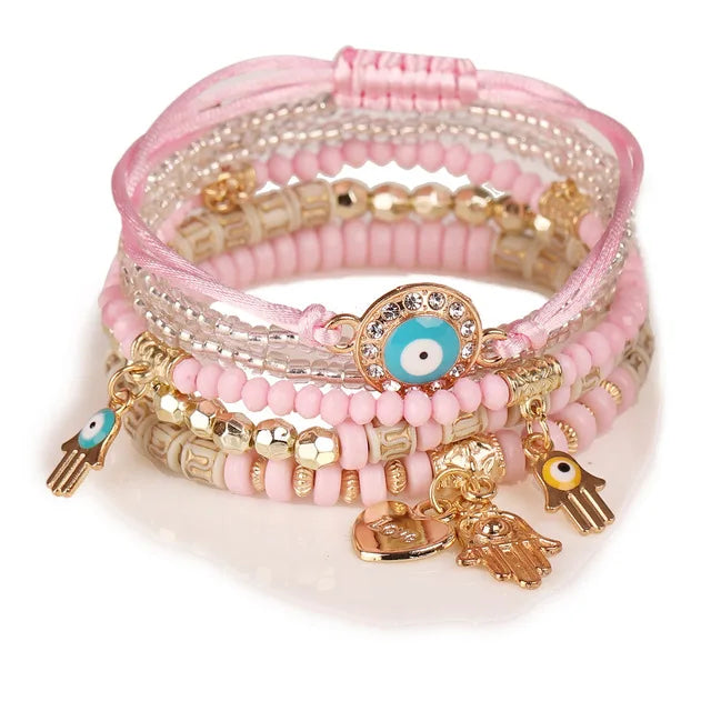 3pcs Boho Bohemian Pink Butterfly Pendant Charm Beads Bracelets Set For Women Stone Wristband Bracelet Bangles Pulseras Feminina