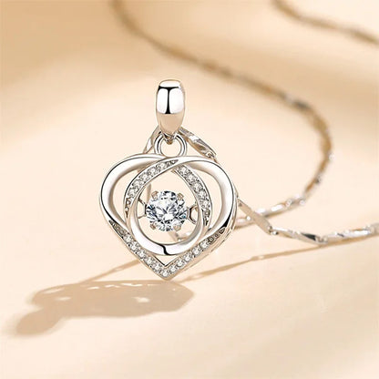 925 Sterling Silver Heart Shaped Necklace Bracelet Set for Women
