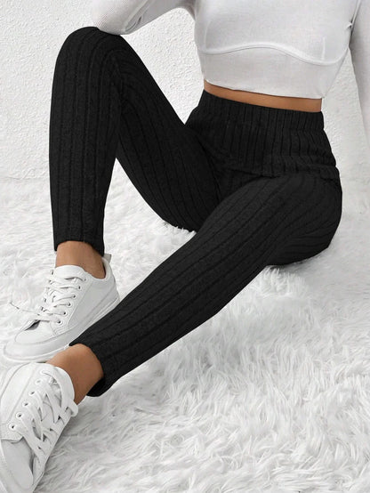 Ribbed Knit Mid-Calf Leggings for Women