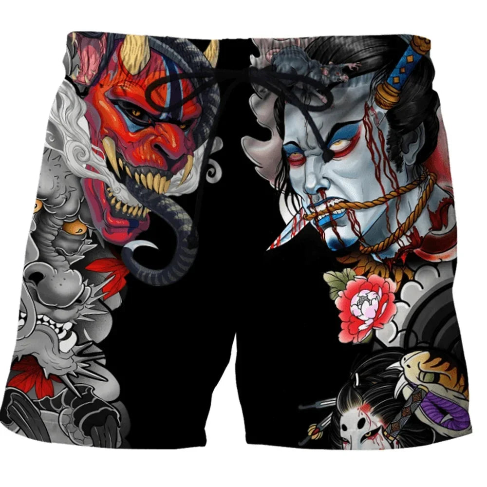 Japan Sakura Samurai beach shorts quick dry men sexy bodybuilding harajuku summer casual male gym pour Homme low waist fitness