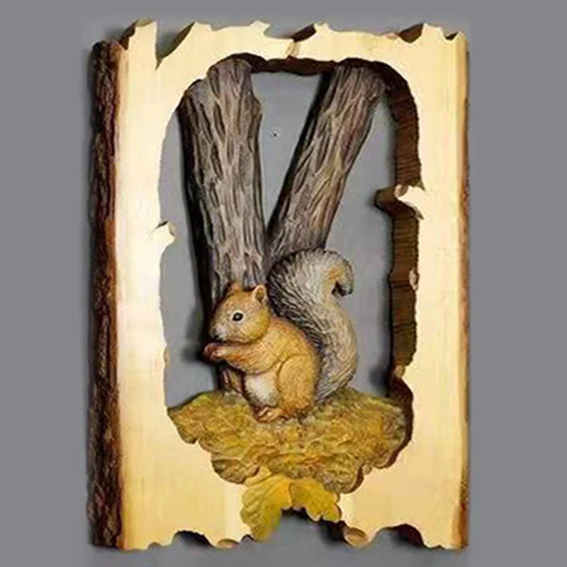 Handmade Cool Animal Carving Handcraft Wall Hanging Decoration Sculpture Wood Raccoon Bear Deer Hand Painted Home Room 13CM*20CM