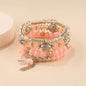 4Pcs Bohemian Women Pink Tassel Bracelet Set For Female I Love You Feather Round Charm Beads Chain Bangle Fashion Party Jewelry