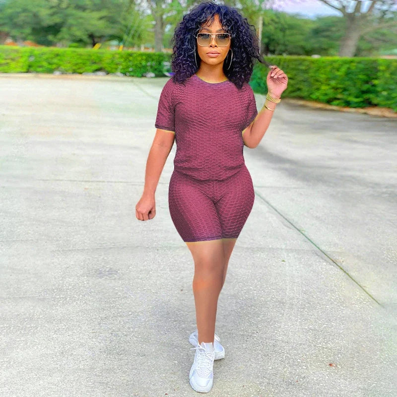 New Summer Round-Neck Solid Color Short-Sleeved Two-Piece Yoga Shorts