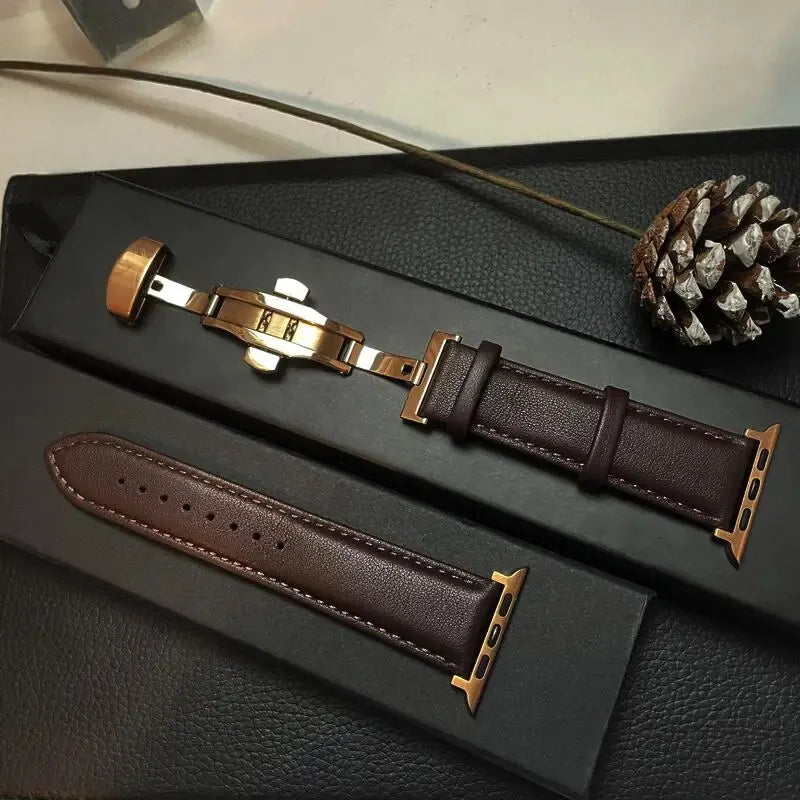 Apple Watch Leather Band with Metal Folding Clasp