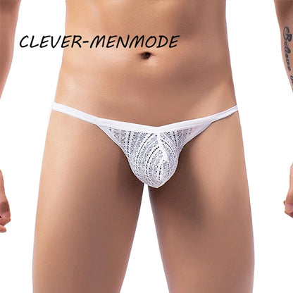 CLEVER-MENMODE Men Sexy Thong See Through Mesh Underwear Hole Panties Bulge Penis Pouch U Convex T Back G String Sissy Mankini