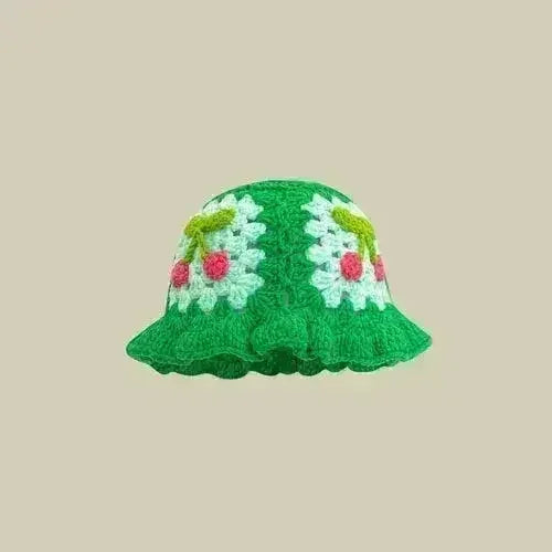 Handmade Knitted Bucket Hat - Cotton Boho Print - All-Season Stretchy Fit